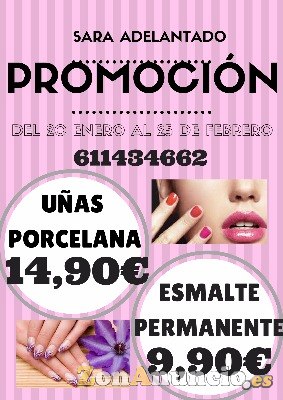 Promoción uñas porcelana 14,90 y esmalte permanente 9,90